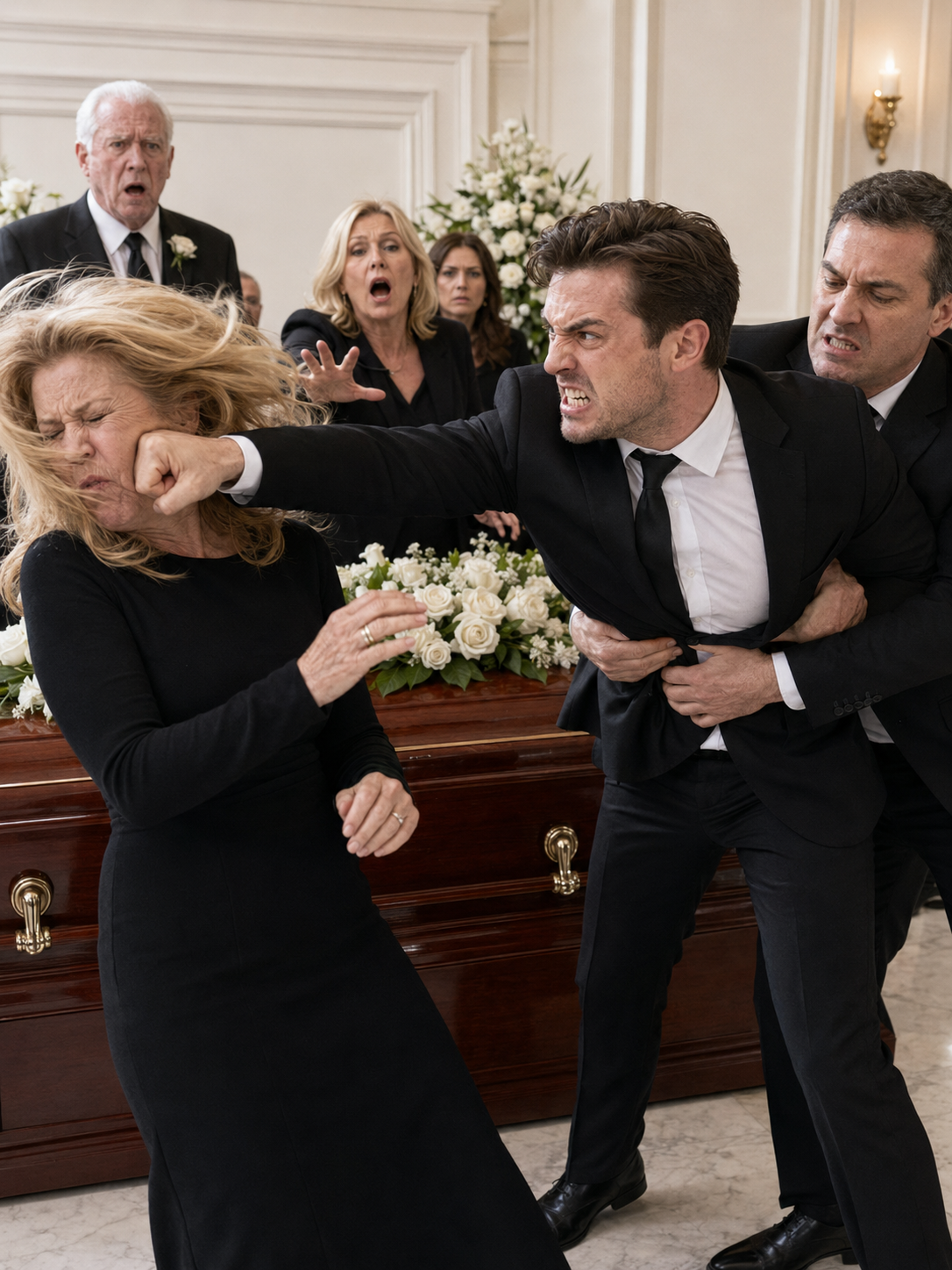 My brother punched me at Dad’s funeral because I refused to hand him the safe key. Blood covered my black dress while relatives dragged him away. “She’s stealing my inheritance!” he screamed. I opened the safe in front of everyone. Inside was no money—only documents proving he had emptied Dad’s accounts months earlier.