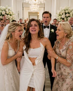 At tonight’s wedding reception, my mother-in-law violently ripped my maternity dress in front of 200 guests. “Search the parasite!” the bride screamed over a missing ring